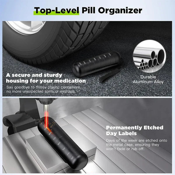Pillendoos Aluminium 7 Dagen Weekbox Reis Medicijnen Organizer Waterdicht Draaivak Supplement Pillendispenser | Sansoti