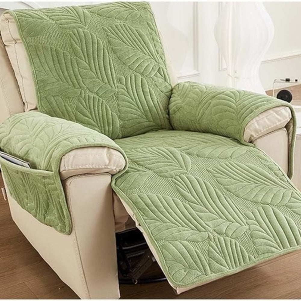 Stoelhoes voor Relaxstoel met Bladpatroon – Universele Slipcover voor Fauteuil Bescherming tegen Vlekken – Antislip Hoes met Groen Motief | Sansoti
