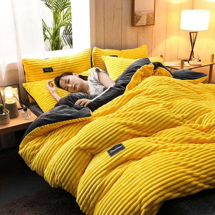 Samt-Bettbezug-Set Winter Korallfleece wendbare warme Bettwäsche Queen-Size King-Size Schlafzimmer | Sansoti
