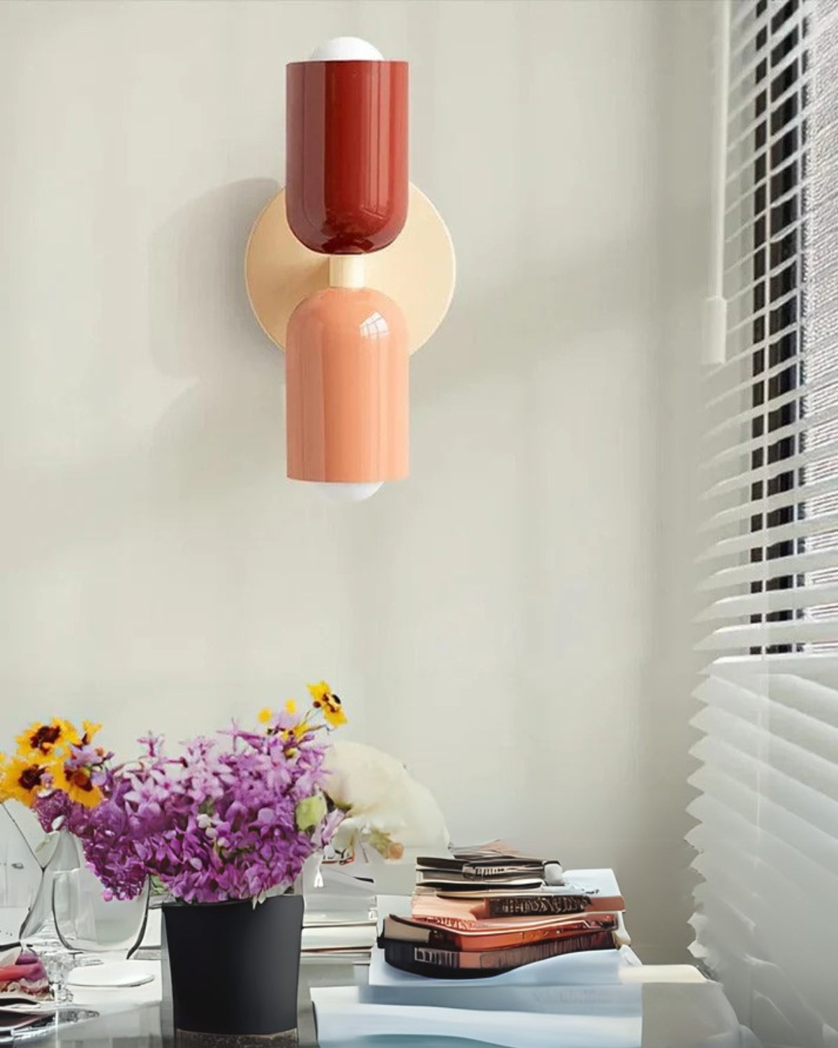 Dubbele Wandlamp met Ronde Lampenkappen – Modern Design in Groen, Beige, Rood of Roze – Sfeerverlichting voor Slaapkamer, Woonkamer en Hal | Sansoti