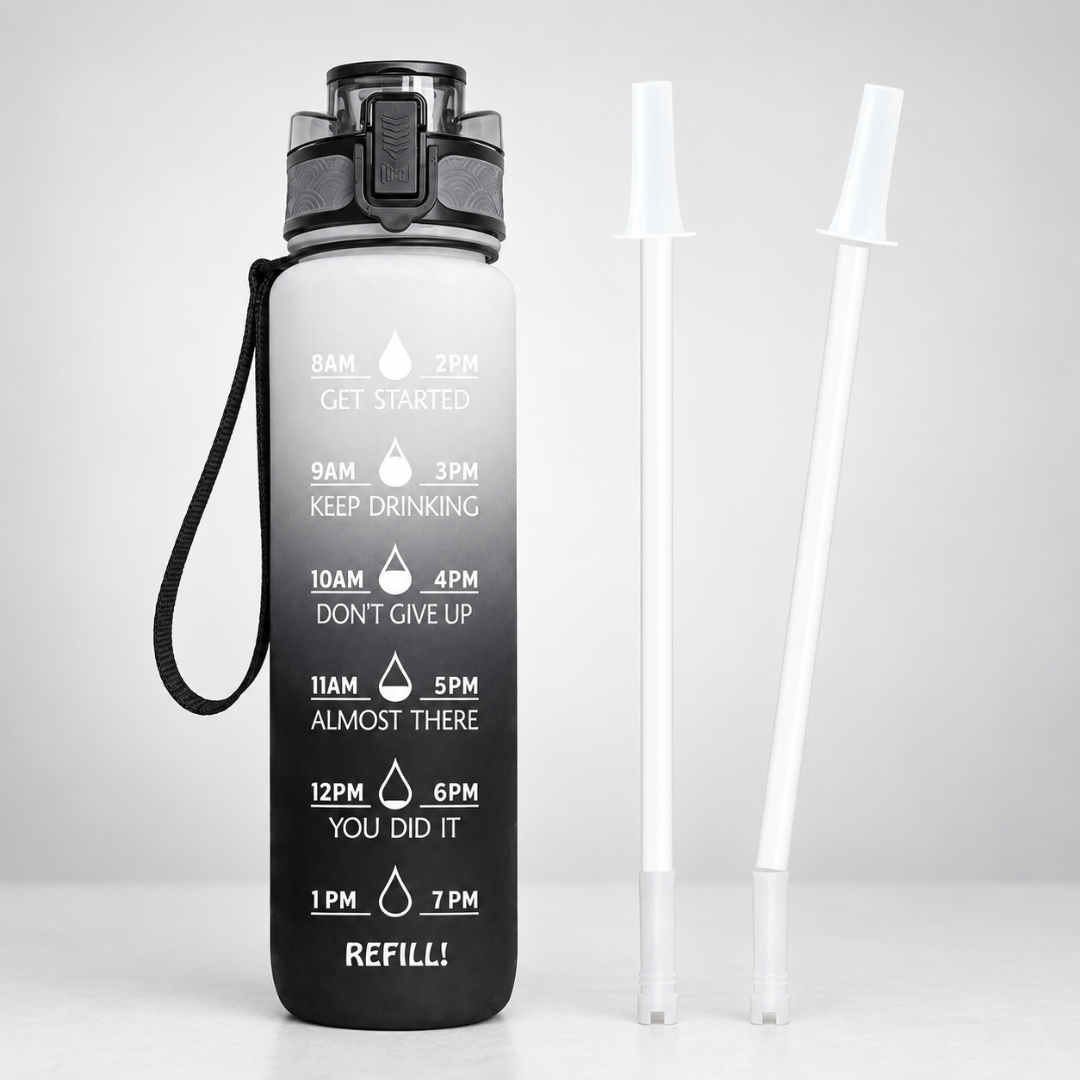 Trinkflasche mit Zeitmarkierungen 1000ml, Motivation zur Flüssigkeitsaufnahme, BPA-frei, Sport, Fitness, Flüssigkeitsversorgung, Zeitplan, täglich | Sansoti
