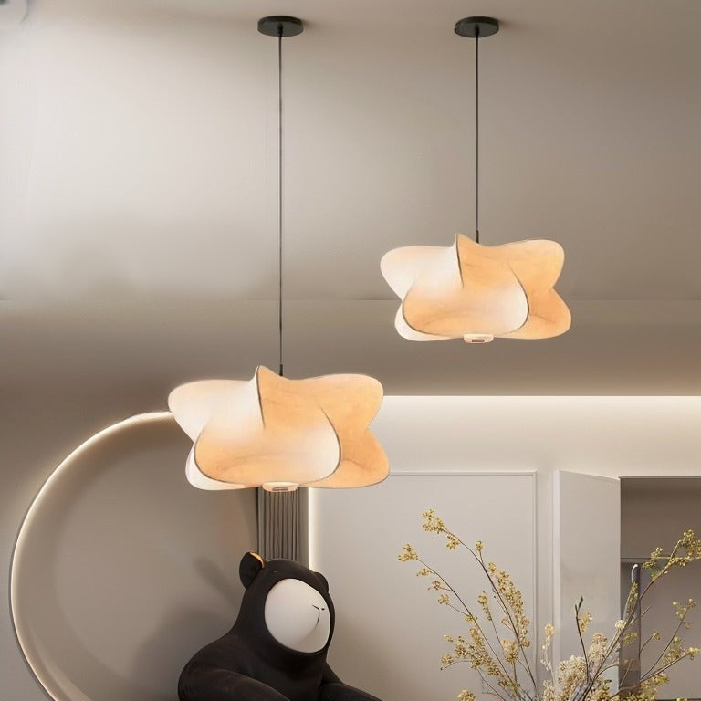 Silk Pendant Lamp – Japanese Style – Light Pink or White – Warm White Light – Living Room & Bedroom – Modern Pendant Lighting with Natural Look | Sansoti