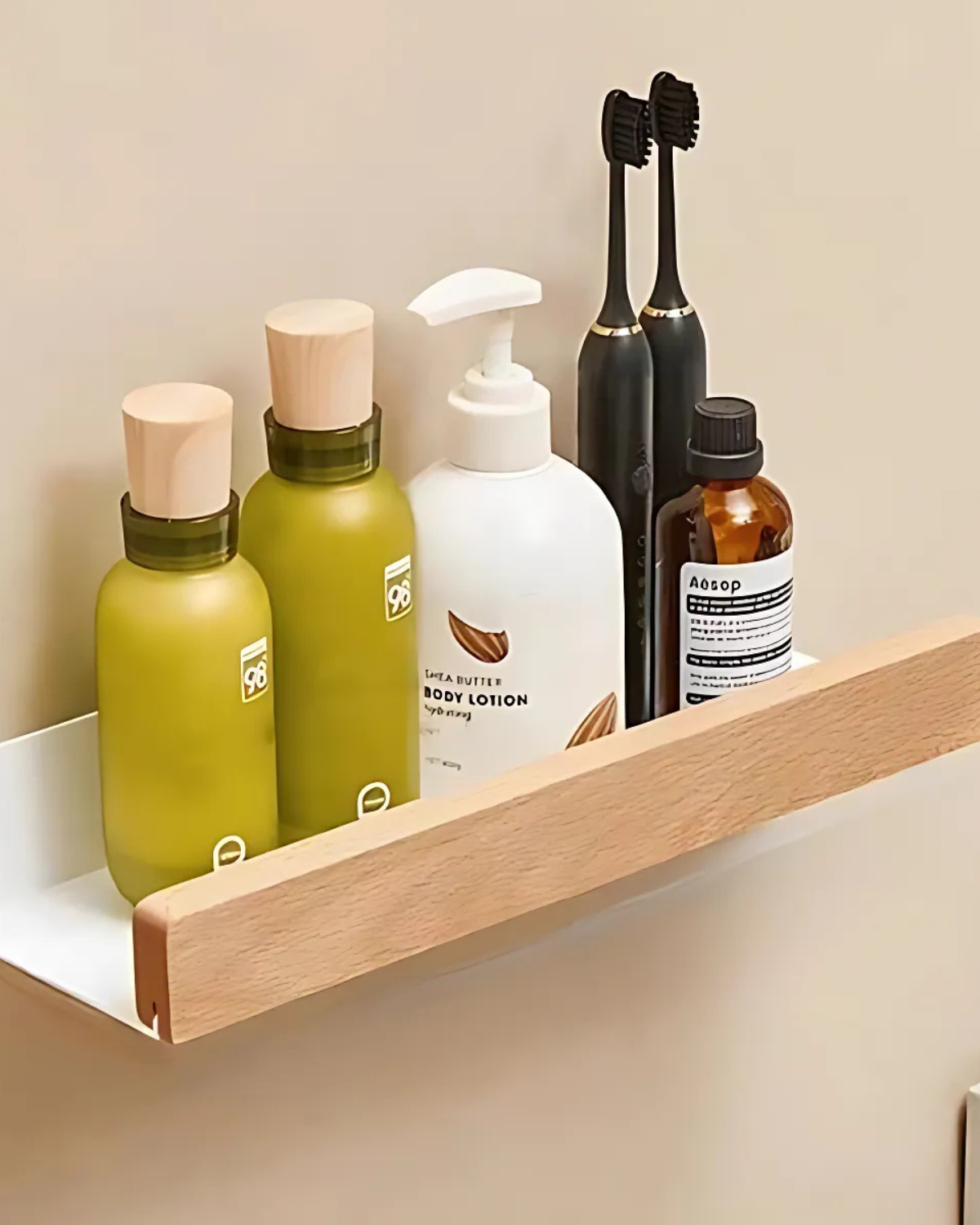 Wandplank Metaal met Houten Voorzijde 20cm 30cm 40cm Scandinavisch Design Badkamer Keuken Woonkamer Opbergen Organizer Matte Afwerking | Sansoti