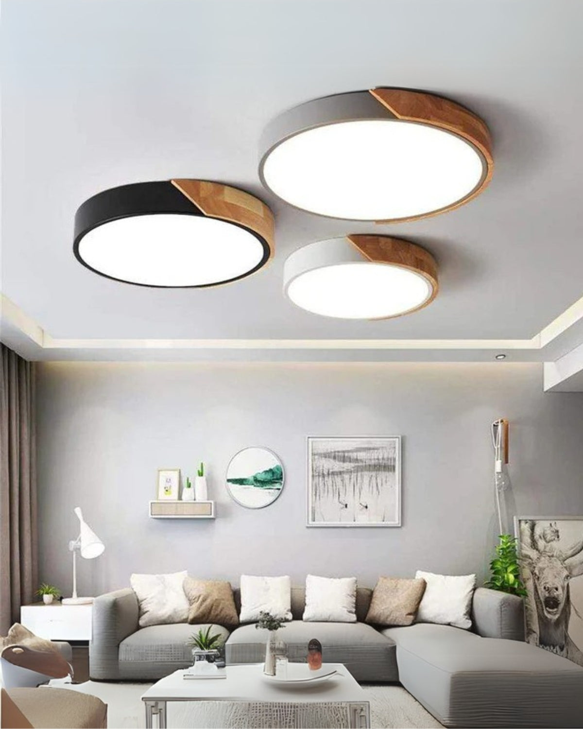 Moderne runde Deckenleuchte mit Holz-Akzent und LED-Beleuchtung – minimalistische Designlampe in 23 30 40 50 und 60 cm | Restfield