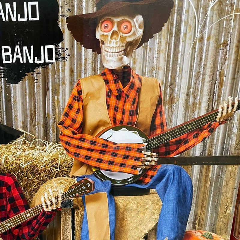 Geanimeerde Skelet Muzikant met Banjo Lichteffecten Geluid Halloween Decoratie Feestdagen Griezelig Spookhuis | Sansoti