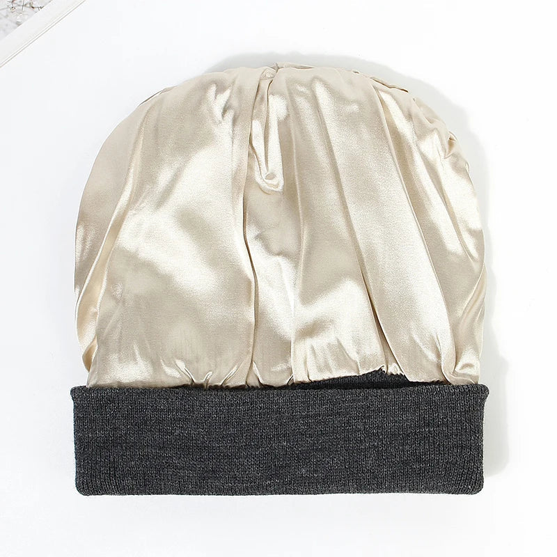 Satin-Lined Women's Hat Winter Hat Hair-Friendly Warm Knitted Beanie Ski Hat Headwear Winter Accessory | Sansoti