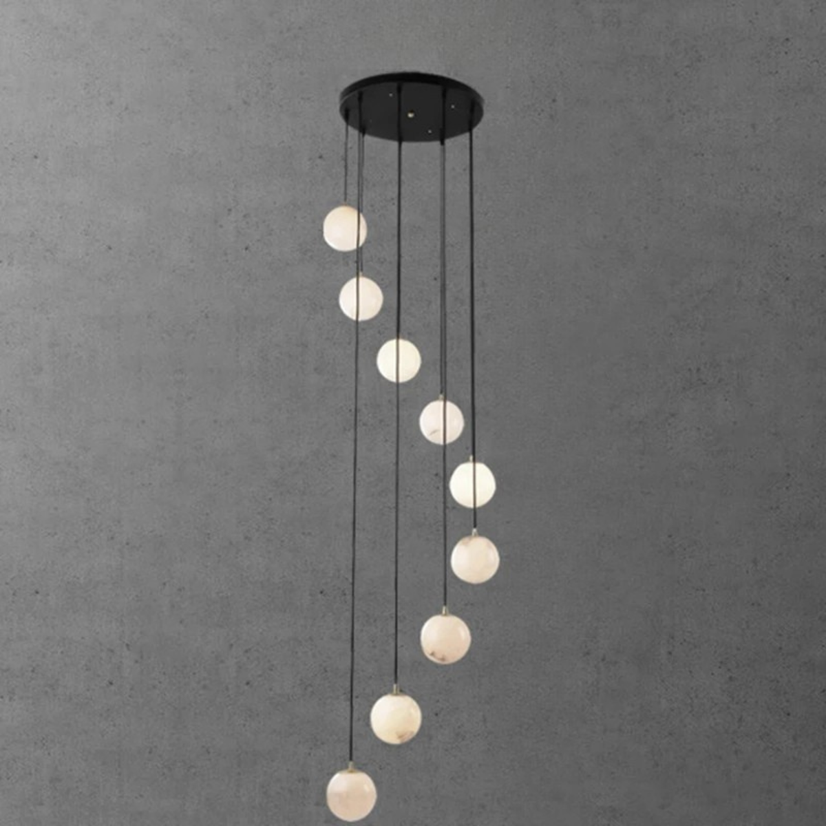 Lustre d’escalier en métal avec plusieurs globes en verre réglable de 3 à 18 points lumineux à intensité variable moderne | Sansoti
