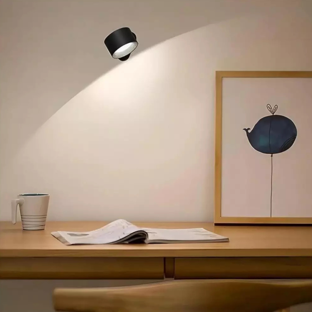 Applique murale magnétique rechargeable sans fil avec télécommande, pivotante à 360°, LED cylindrique à intensité variable, éclairage d’ambiance | Sansoti