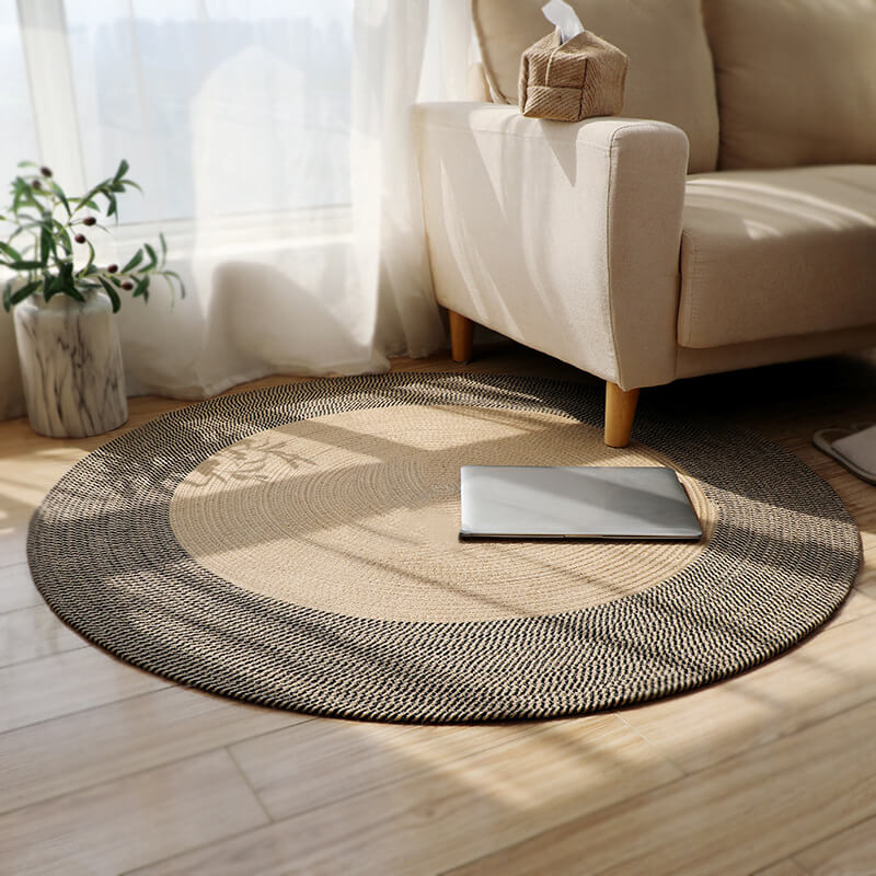 Braided Round Jute Rug Natural Fiber Reversible Beige Black 45-120cm Handmade Bohemian Style | Sansoti