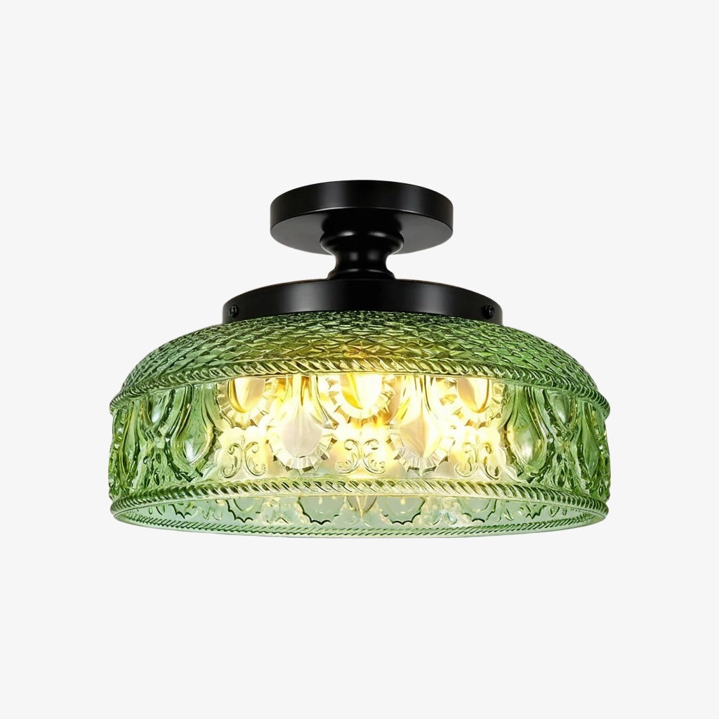 Geribbelde Glazen Plafondlamp met Metalen Armatuur – Minimalistische Verlichting voor Slaapkamer en Gang | Sansoti