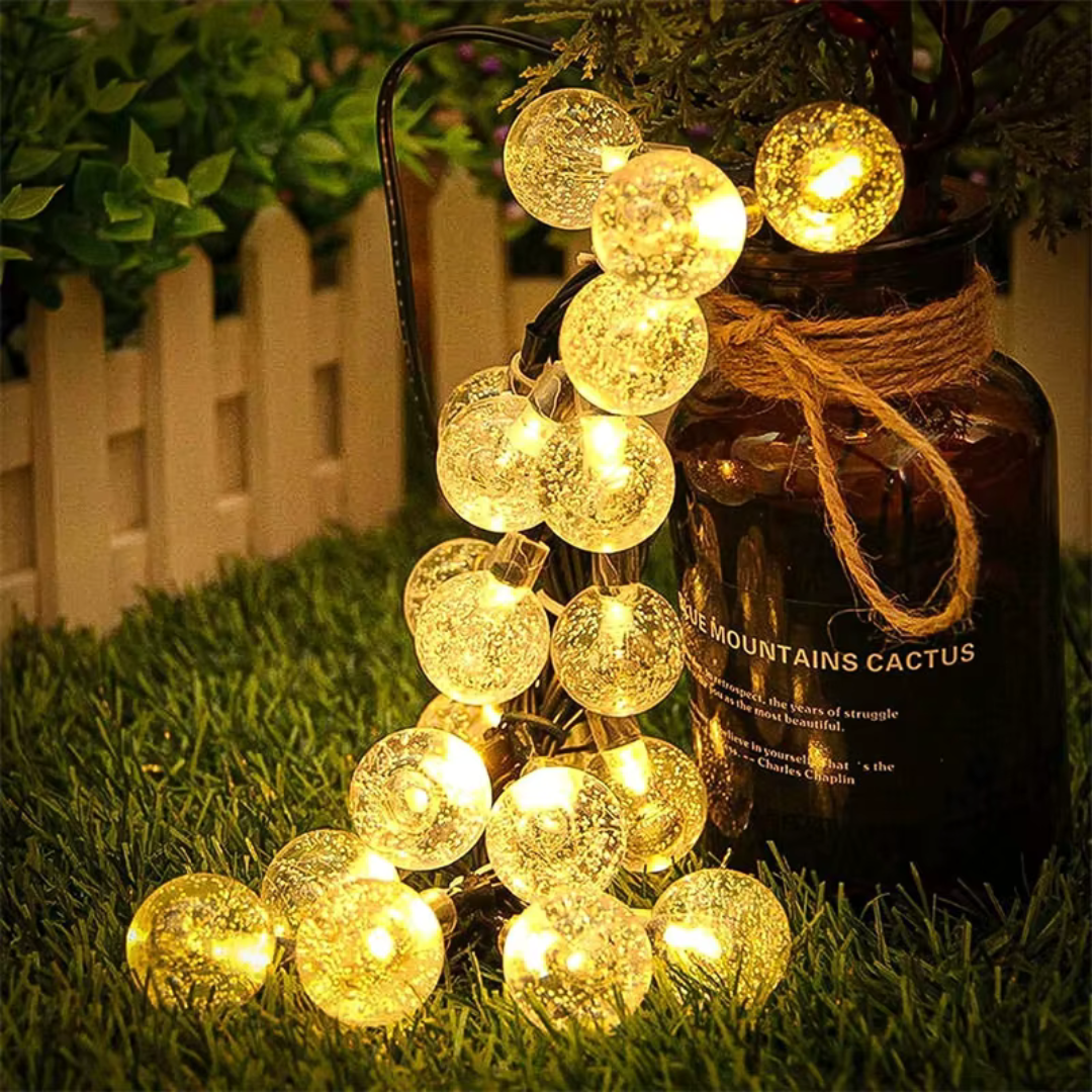 Solar LED Lichtsnoer Outdoor Warmwit Kristalbol 6.5m-22m Waterdicht IP65 Tuinverlichting Feestverlichting Terras | Sansoti