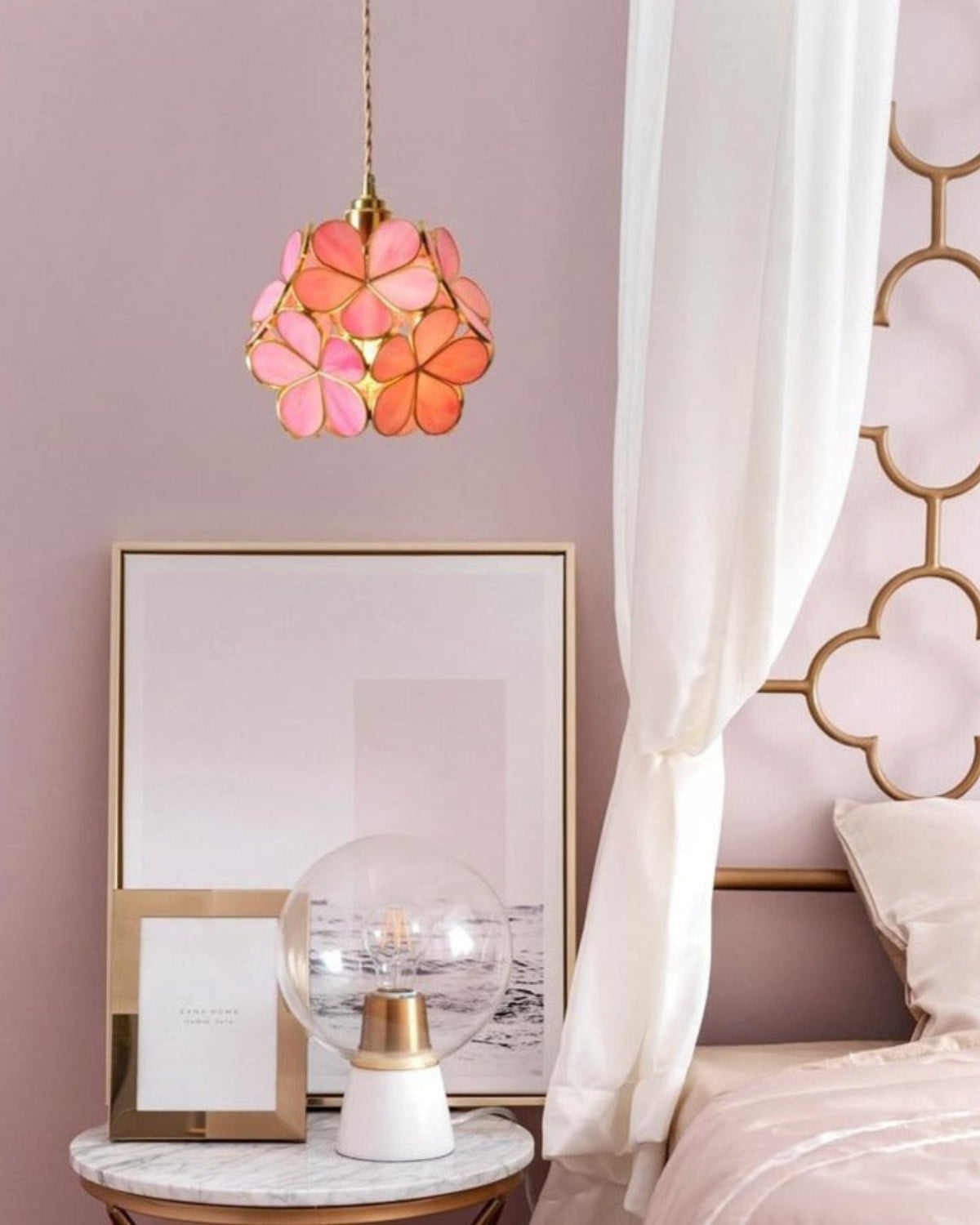 Handgemaakte Hanglamp met Acryl Bloem en IJzeren Frame Transparant Roze Blauw Beige voor Eetkamer Woonkamer Slaapkamer | Sansoti