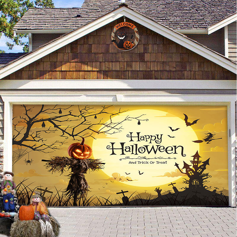 Halloween Garagedeur Decoratie Spookachtige Bedrukking Schaduwdoek Herbruikbaar Horror Sfeer Doek Waterdicht Buiten Feestversiering | Sansoti