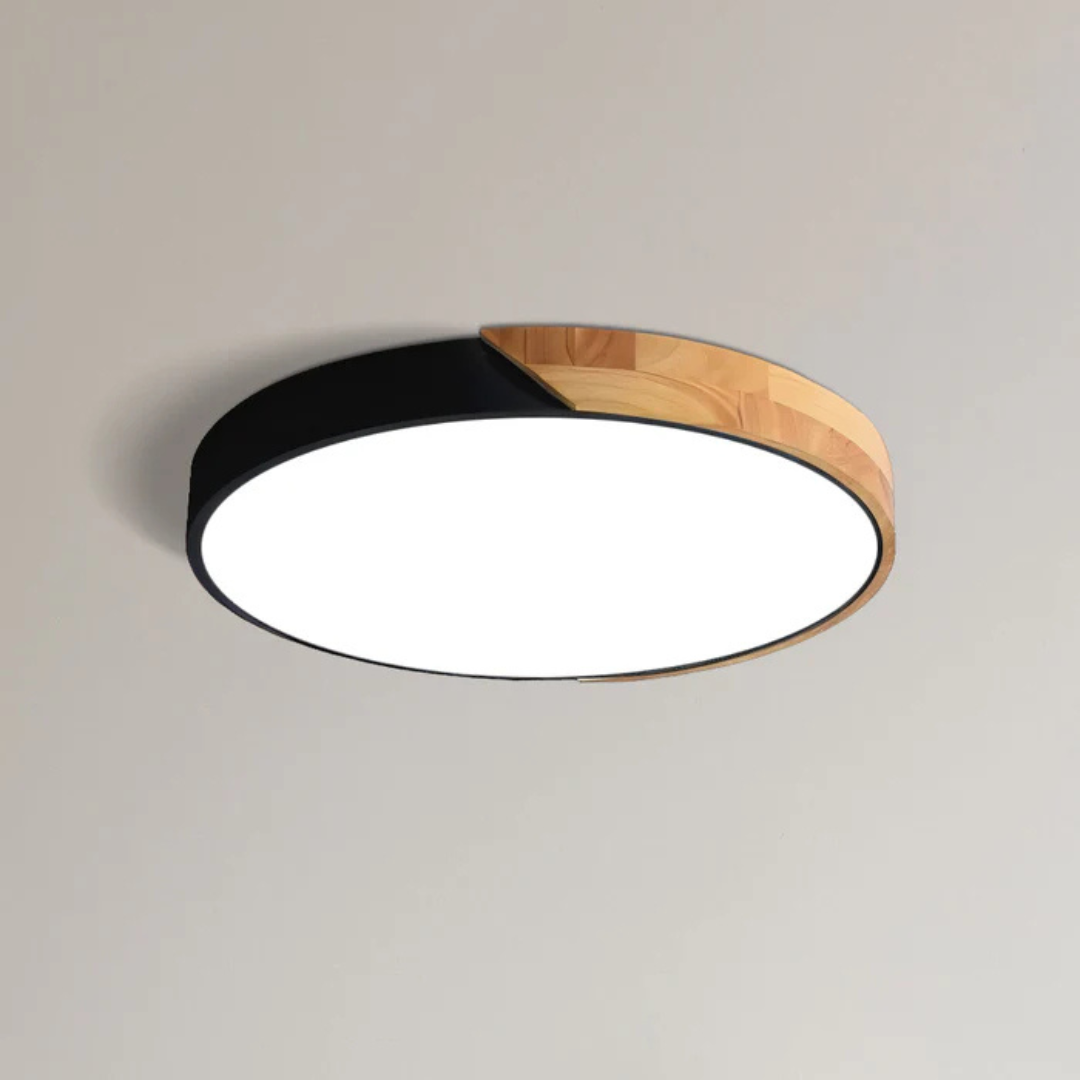 Holz-Deckenlampe LED skandinavisches Design warmweißes Licht rund Acryl Naturholz Deckenbeleuchtung Wohnzimmer | Sansoti