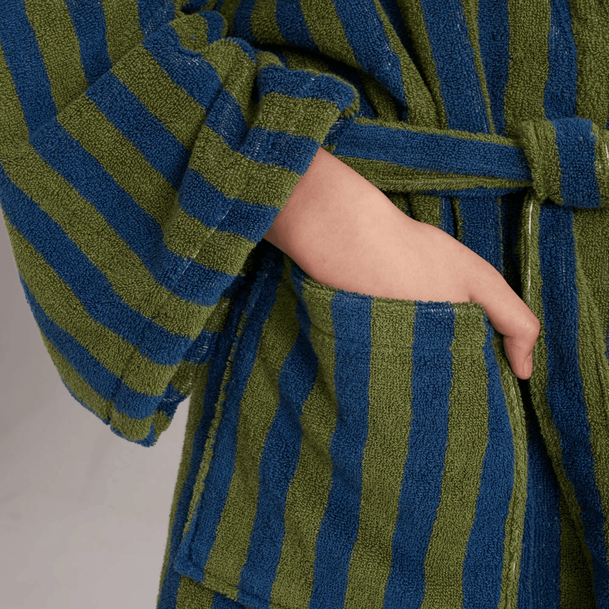 Peignoir en coton biologique Jacquard à rayures Bleu Vert Rétro Peignoir du matin Unisexe Bien-être Spa À la maison | Sansoti