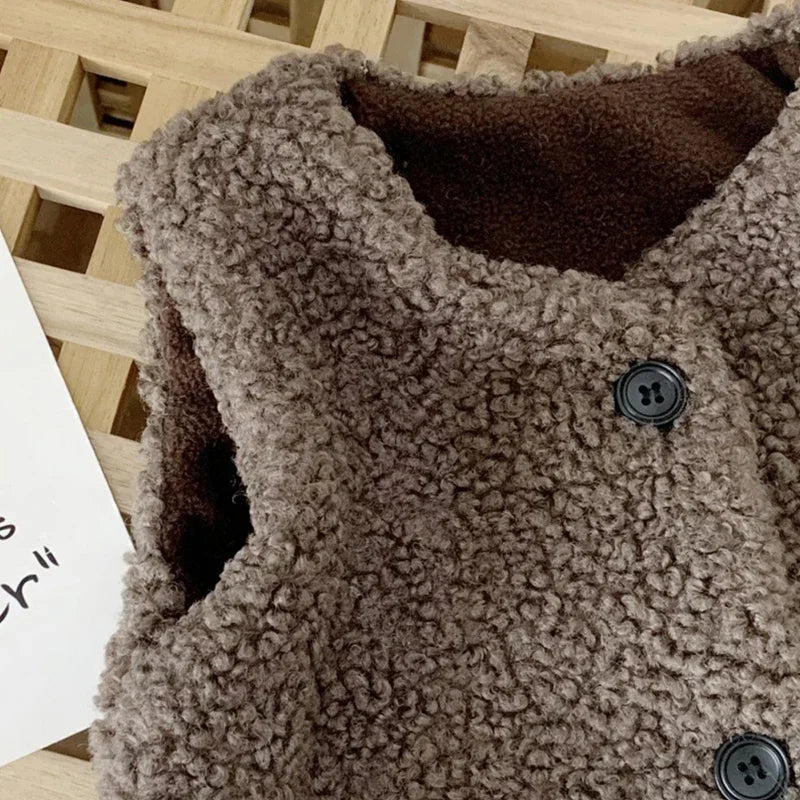 Plush Children's Teddy Faux Fur V-Neck Vest 1-6 Years Boys Girls Autumn Winter Outerwear | Sansoti