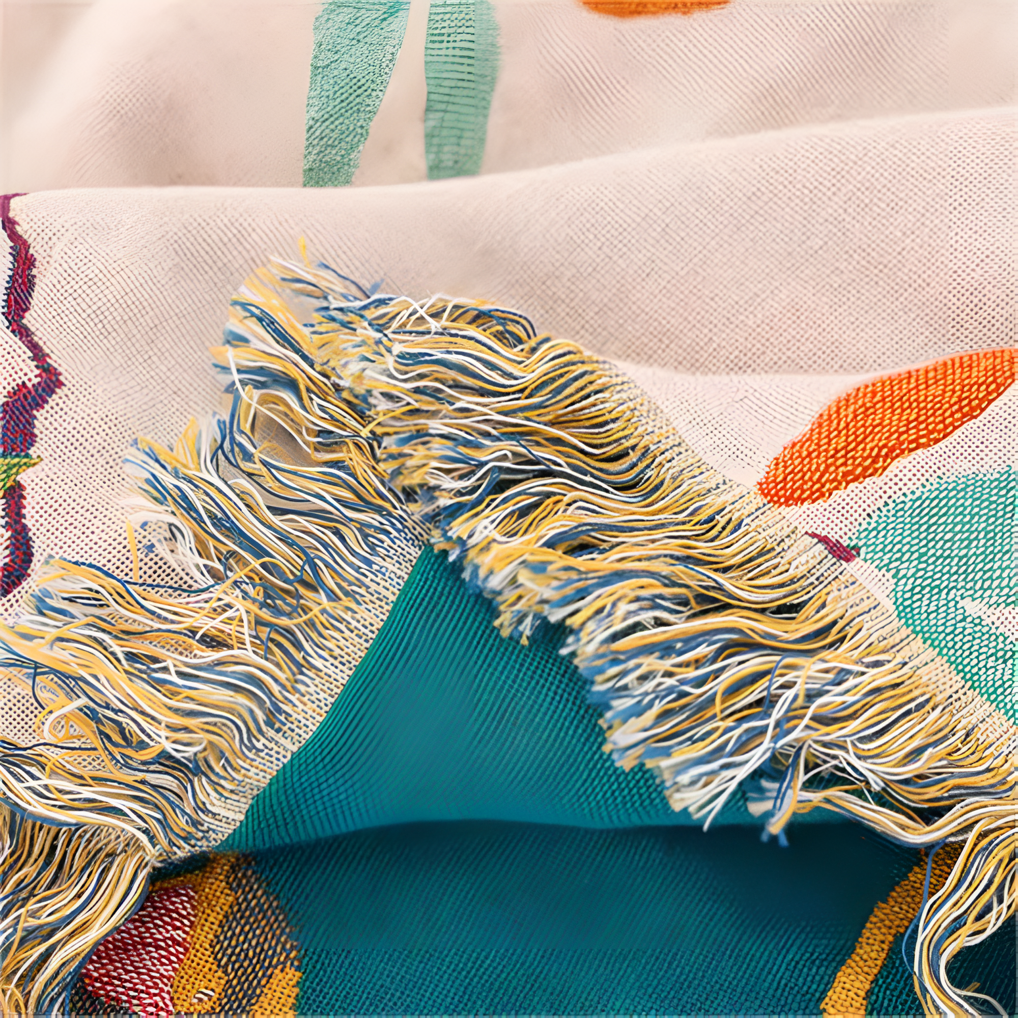 Katoenen Plaid met Vogelmotief en Kwastjes – Vintage Boho Stijl Deken voor Bank, Bed of Picknick | Sansoti