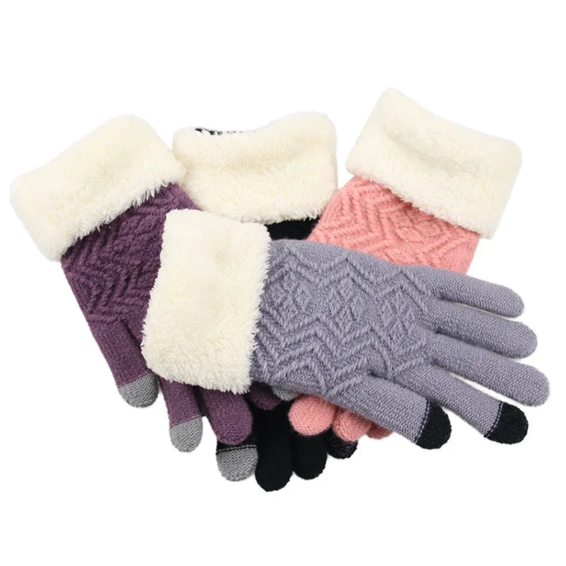 Touchscreen Gloves with Fleece Lining Windproof Knitted Winter Gloves One Size Warm Unisex | Sansoti