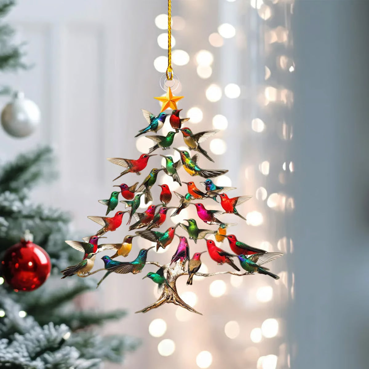 Ornement de Noël en verre cristallin en forme d’oiseau Réflexion de la lumière Décoration suspendue pour sapin de Noël et fenêtre Éclat coloré | Sansoti