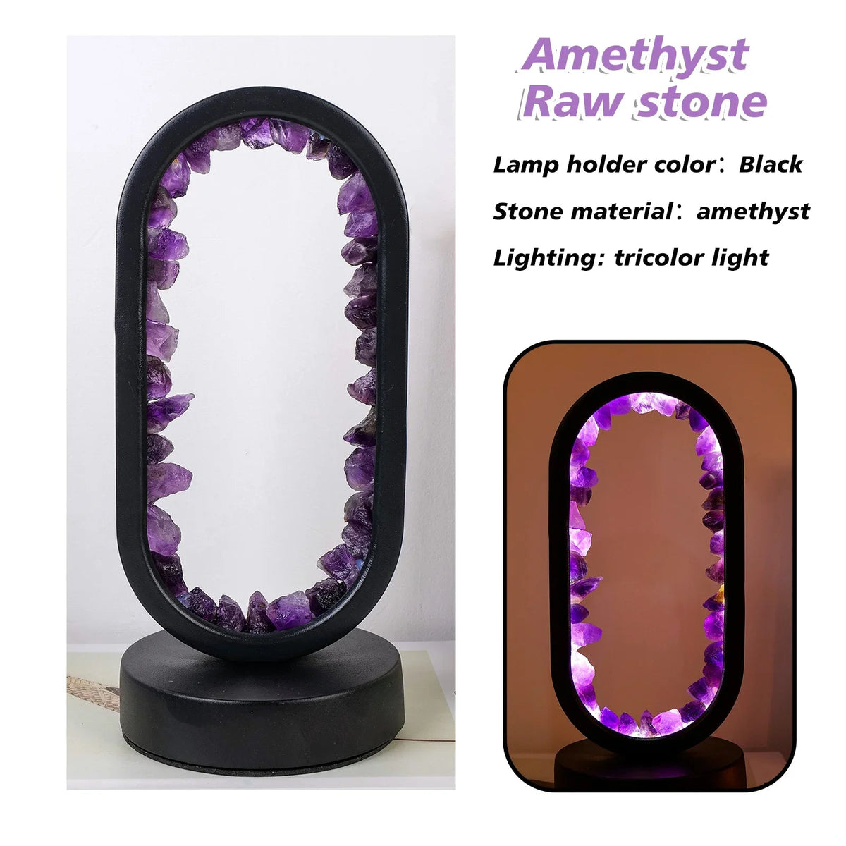 Handgemaakte Edelsteenlamp Amethist Celestiet Kristal Sfeerverlichting Ontspanning Meditatie Yoga Slaapkamer | Sansoti