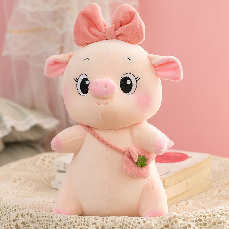 Kuschelschwein 50 cm Plüschtier mit Schleife oder Blatt für Kinder | Weiches Kuscheltier als Schlafzimmerdekoration | Sansoti