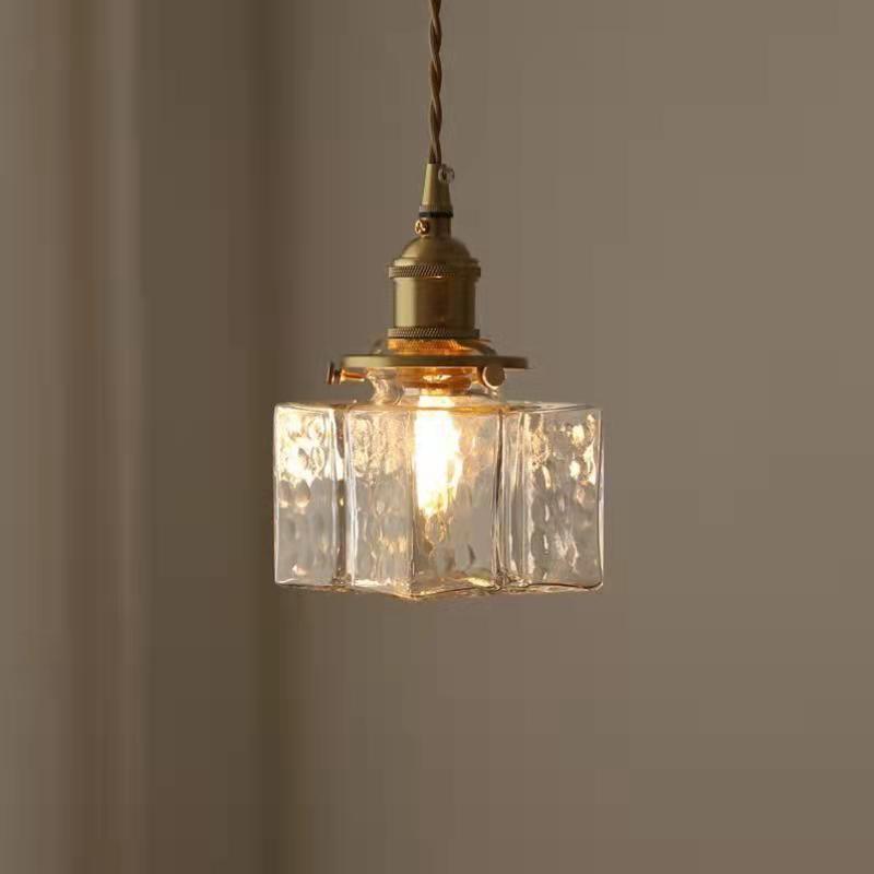 Vintage Hanglamp met Gegolfd Glas & IJzeren Armatuur – Vierkant/Rechthoekig – Scandinavisch Design voor Woonkamer | Sansoti