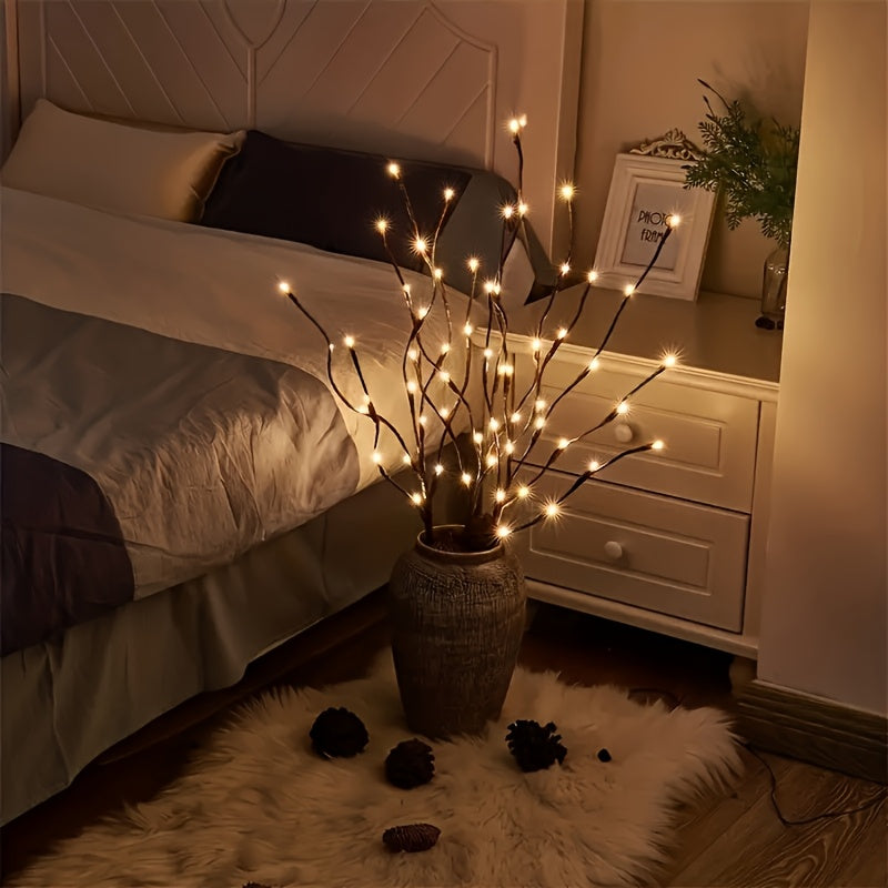 Decoratieve Takverlichting met Bloesem LED Warm Wit op Batterij Sfeerlampen Houten Set 2 Stuks Woonkamer | Sansoti