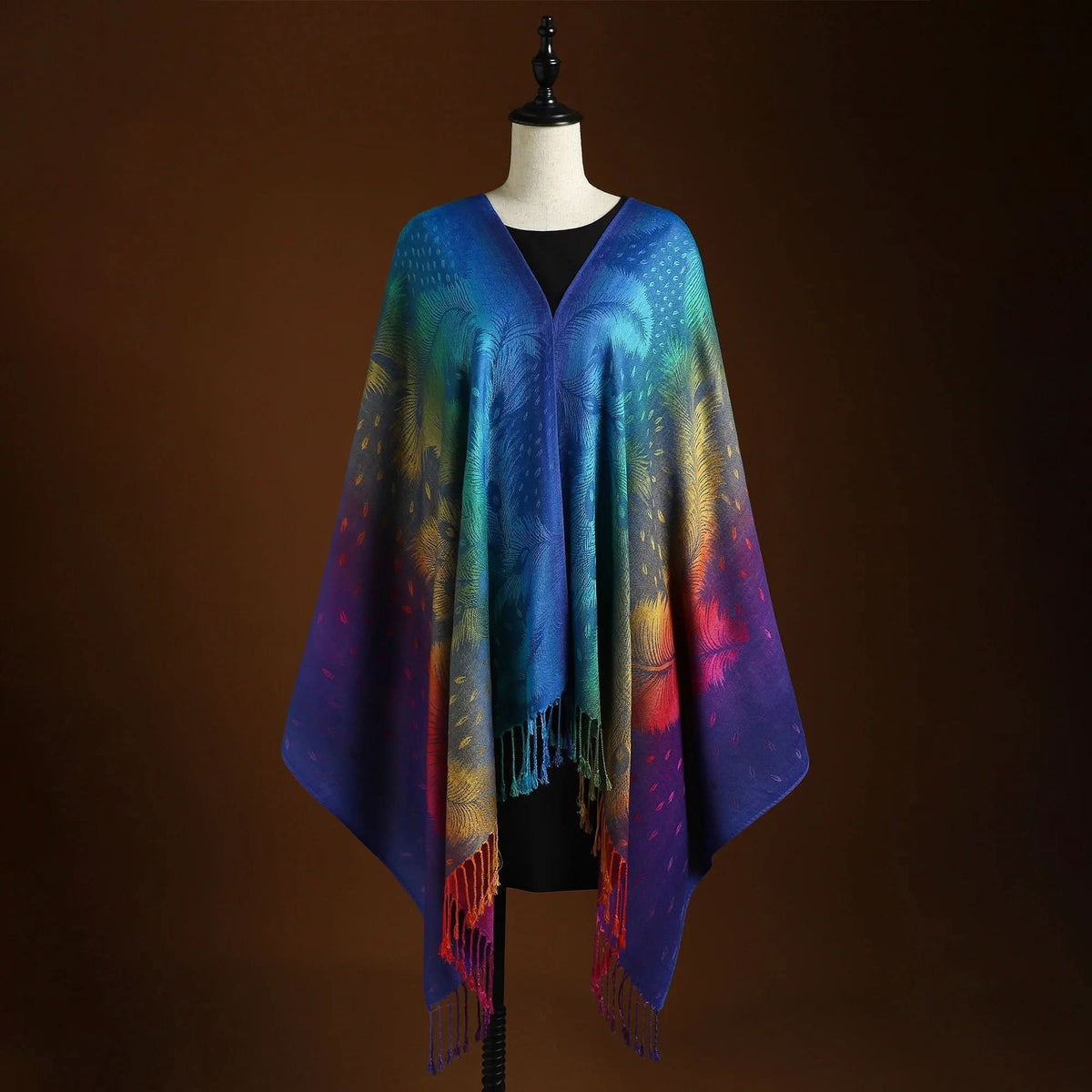 Cashmere Gradient Scarf for Women, Warm Winter Scarf with Fringes, Sunset Blue, Soft Wrap, Fashion Accessory | Sansoti