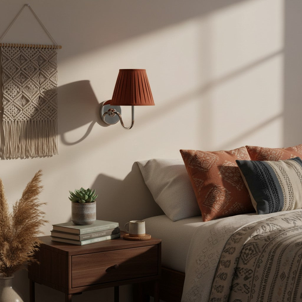Wandlamp Messing met Stoffen Kap Plissé of Glad Wit Rood Groen Blauw Geel Antiek Brons Chroom 1 of 2 Lichtpunten | Sansoti