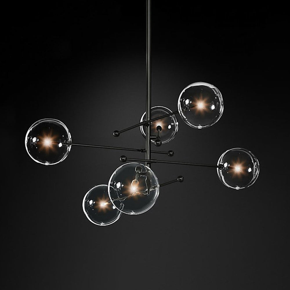 Goldfarbene Hängeleuchte mit Glaskugelschirmen, LED, 6 oder 8 Leuchtpunkte, Metall, modernes Design, Esszimmer, Wohnzimmer | Sansoti