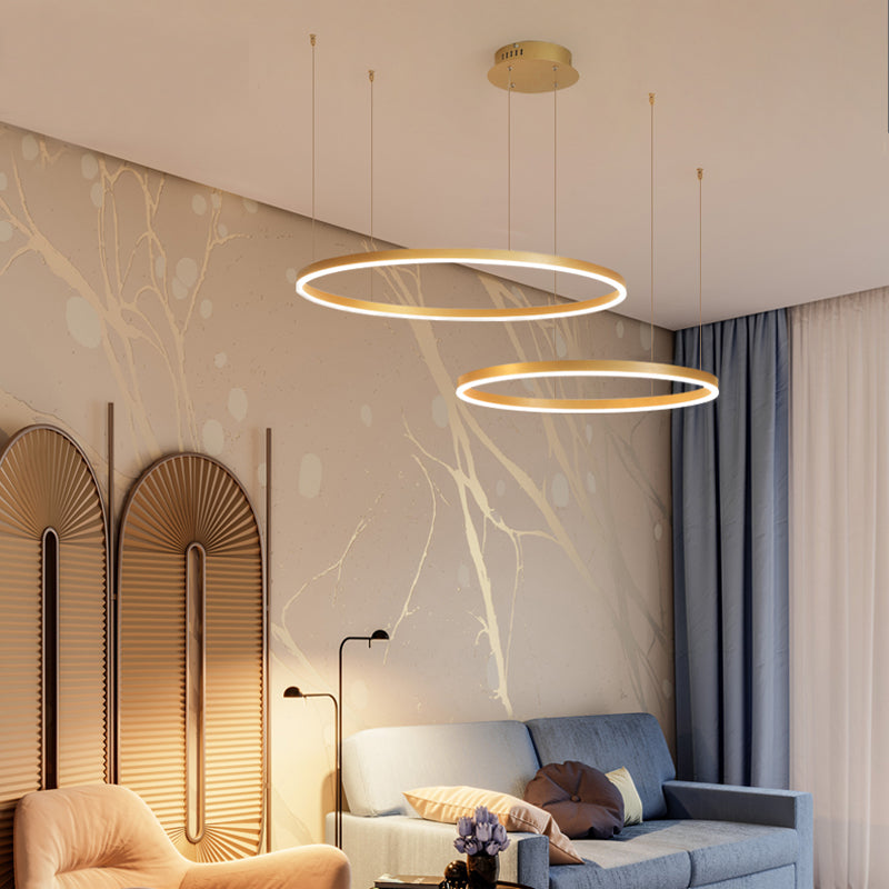 Modern Circular Pendant Light Metal LED Dimmable Black Gold Brown Living Room Dining Room Bedroom Adjustable | Sansoti