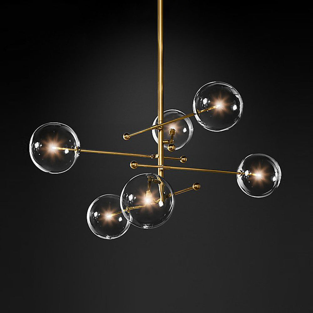 Goldfarbene Hängeleuchte mit Glaskugelschirmen, LED, 6 oder 8 Leuchtpunkte, Metall, modernes Design, Esszimmer, Wohnzimmer | Sansoti