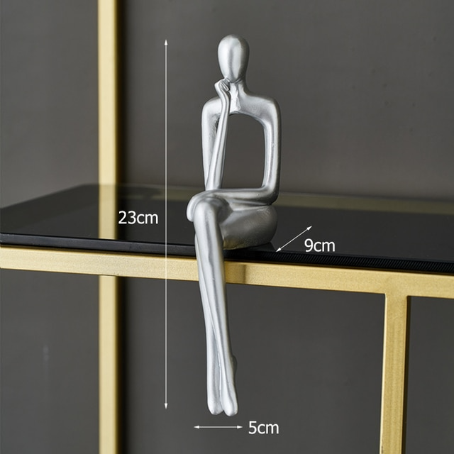 Zittende Abstracte Hars Sculptuur Figuur Modern Kunstobject Decoratief | Sansoti