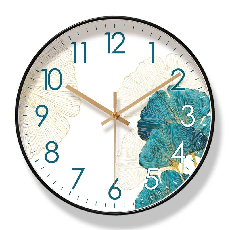 Blumen-Wanduhr Geräuschloses Quarzwerk 25-30cm Schwarz Gold Blau Grün Weiß Dekorativ Wohnzimmer Schlafzimmer | Sansoti