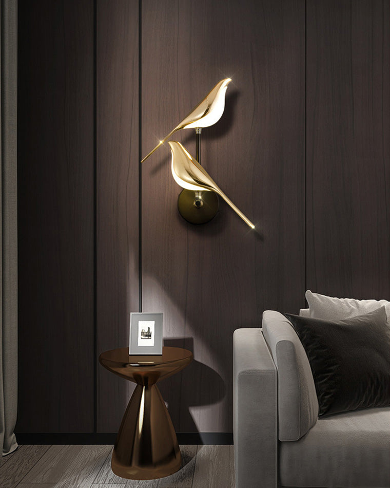 Applique Murale Oiseau Or Noir Métal LED Blanc Chaud Chambre Hall Décoratif | Restfield