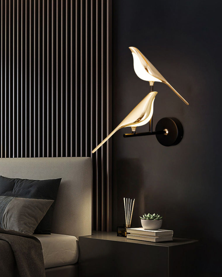Applique Murale Oiseau Or Noir Métal LED Blanc Chaud Chambre Hall Décoratif | Restfield