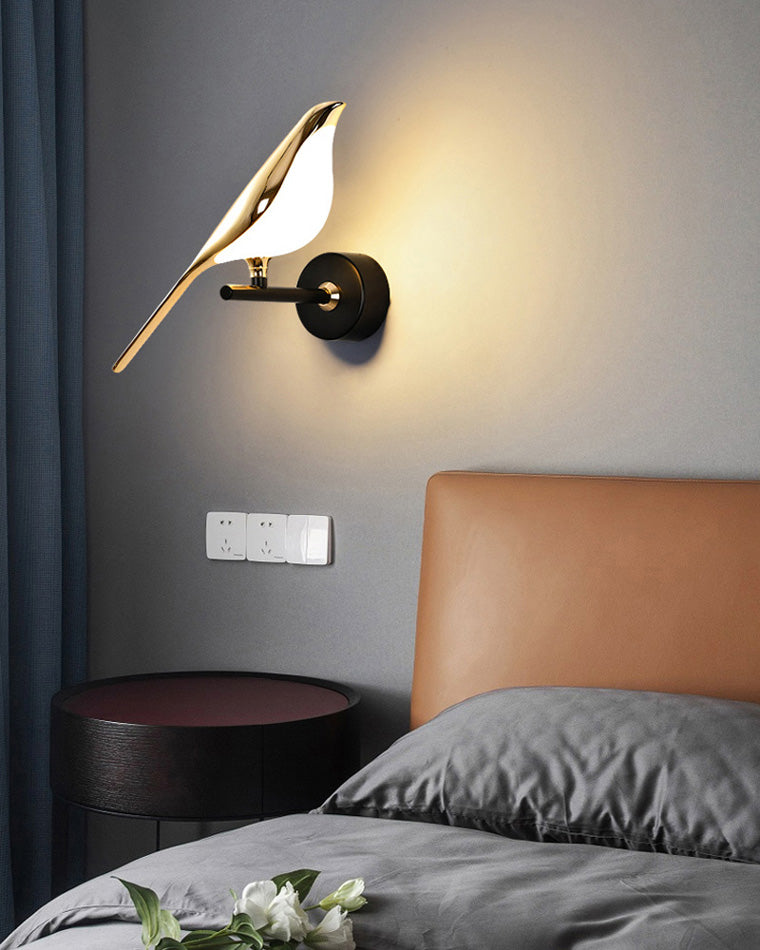 Applique Murale Oiseau Or Noir Métal LED Blanc Chaud Chambre Hall Décoratif | Restfield