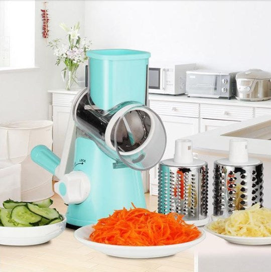 Roterende Keukenrasp met 3 Messen – Handmatige Multifunctionele Groentesnijder en Kaasrasp voor Salade, Gebak en Pasta | Sansoti