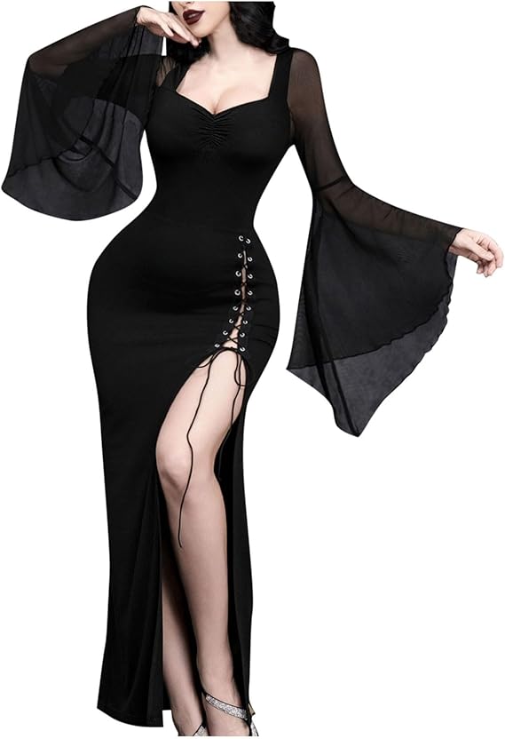 Transparent Mesh Crop Top in Black with Batwing Sleeves, Gothic Style, for Parties, Cosplay, Nights Out and Clubs | Sansoti