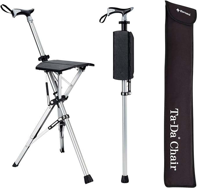 Walking Stick with Foldable Seat 85cm Aluminum Adjustable for Trekking Outdoor Walking Rest Support | Sansoti