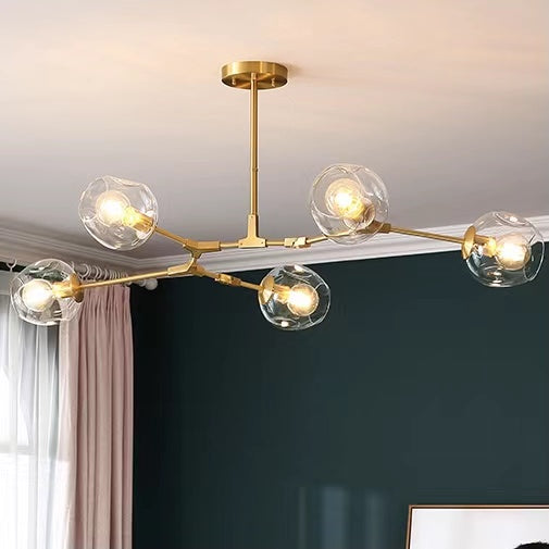 Glazen Bolkroonluchter met Messing Armen 6-8 Lichtpunten Eetkamer Slaapkamer Modern Design Helder Glas | Sansoti