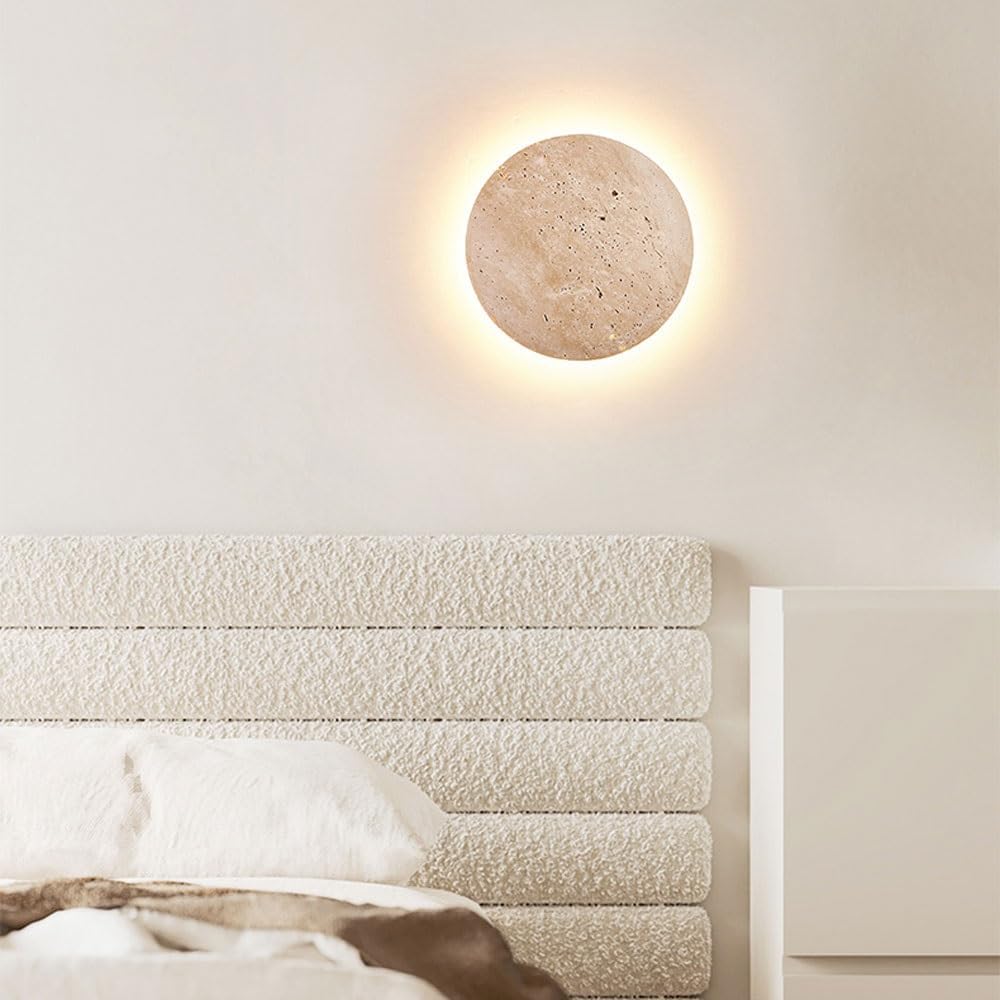 Wall lamp with Natural Stone – Minimalist Lighting in Travertine with Indirect Light Beam for Atmospheric Wall Accentuation | Sansoti