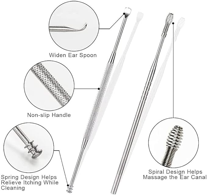 Earwax Removal Set with 6 Stainless Steel Instruments - Reusable Ear Cleaning Tools | Sansoti