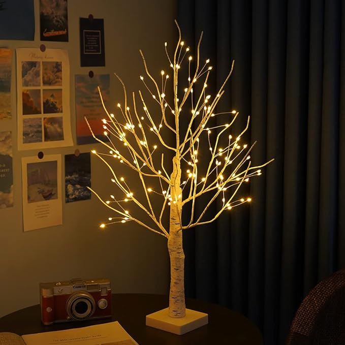 Decoratieve Berkenhouten Lichtboom met LED-Verlichting 60 cm Warm Sfeerlicht Natuurboom Decoratie voor Woonkamer Slaapkamer | Sansoti