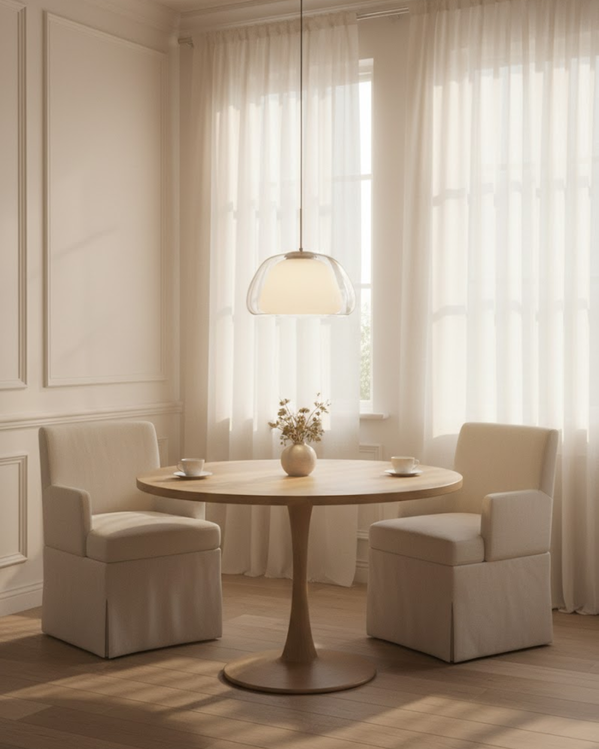 Luxe Glazen Hanglamp Met Mat En Transparant Glas In Minimalistisch Japandi Design | Sansoti