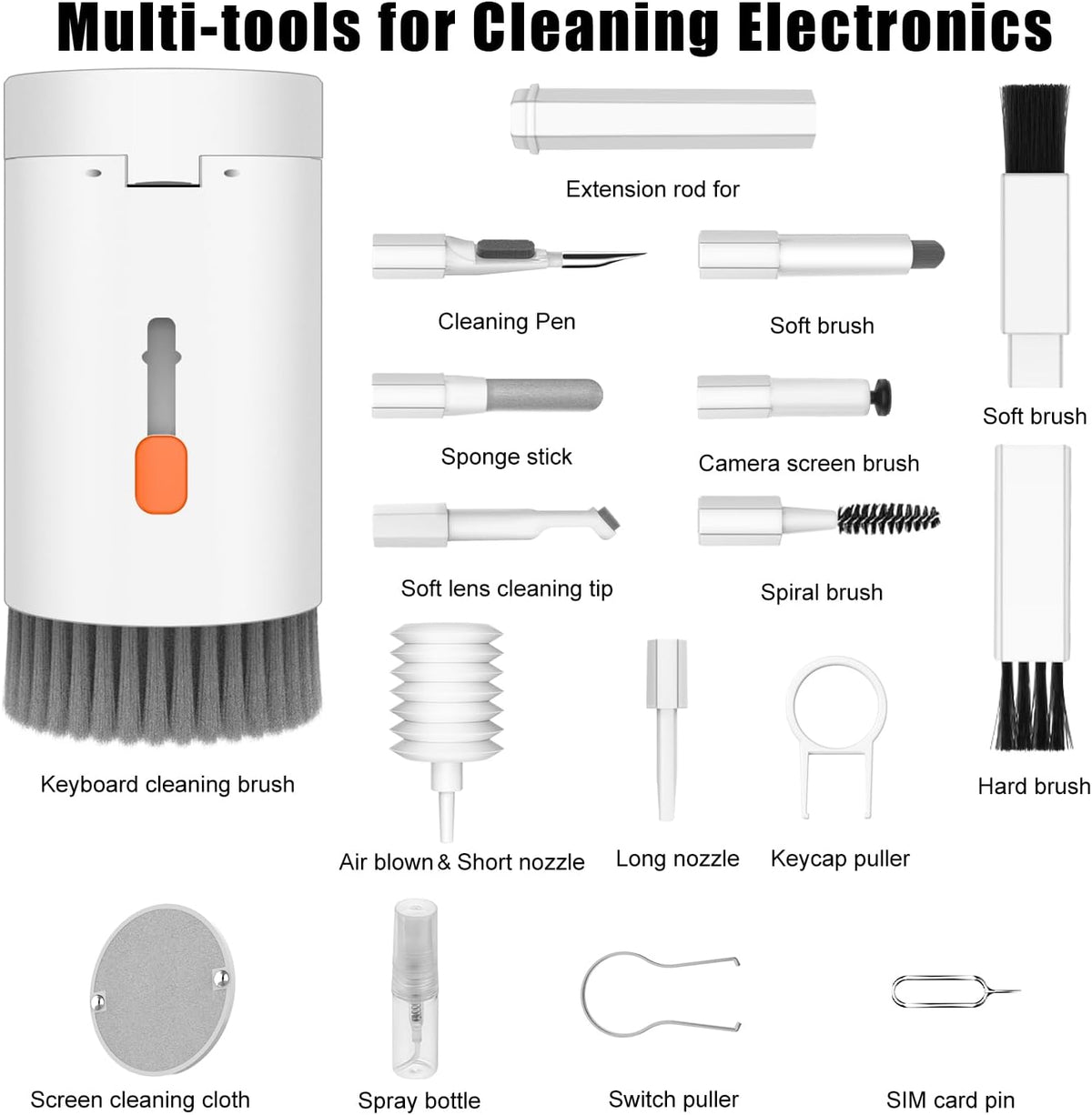 20-piece Cleaning Kit for Keyboards, Earbuds, and Devices with Precision Brushes and Spray Bottle | Sansoti