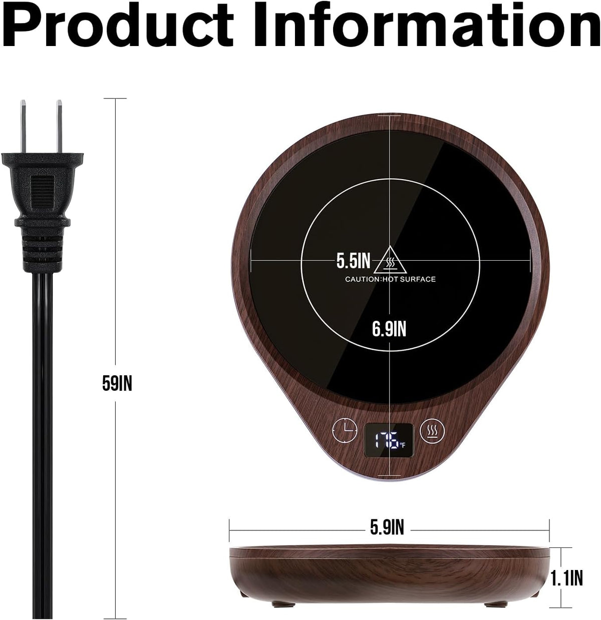 Verwarmingsplateau voor Mokken met Temperatuurregeling LED-Display Koffie Thee Warm Houden Kantoor Thuis | Sansoti