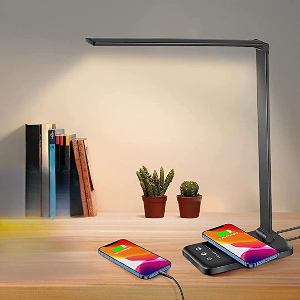 Dimbare LED Bureaulamp met Oplaadpoort 5 Lichtstanden Touch Bediening Flexibele Verstelbare Tafellamp | Sansoti