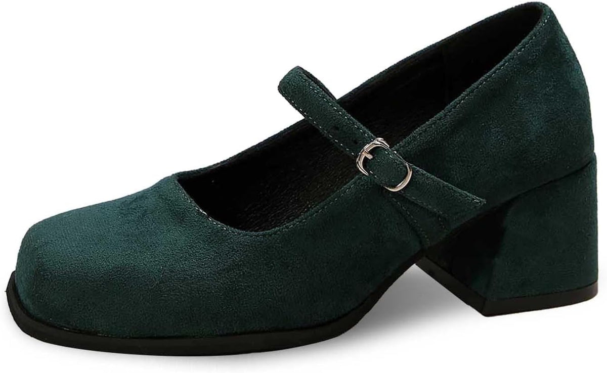 Suède Pumps met Gesp Dames Blokhak 5cm Klassiek Feest Dirndl Schoenen Oktoberfest Stijl Comfortabel Elegant | Sansoti