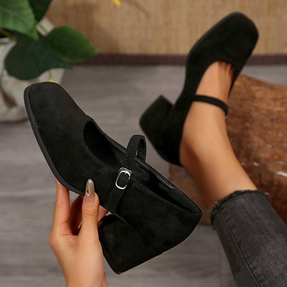 Suède Pumps met Gesp Dames Blokhak 5cm Klassiek Feest Dirndl Schoenen Oktoberfest Stijl Comfortabel Elegant | Sansoti